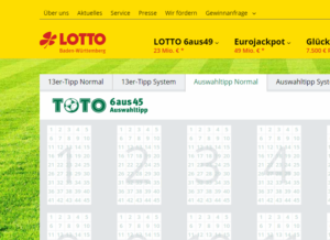 TOTO 6aus45 Lotto Baden Würtemmberg Screenshot