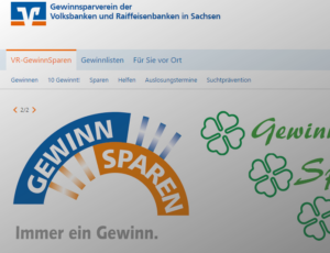 Screenshot von der Webseite vom Gewinnsparverein der Volksbanken und Raiffeisenbanken in Sachsen